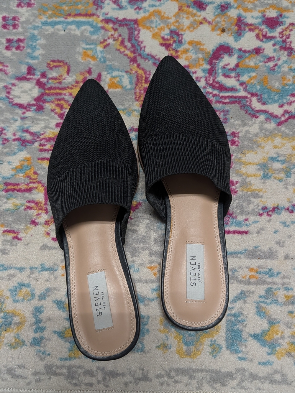 STEVEN by Steve Madden Valdez Black Pointed-Knit Slip-On Mules